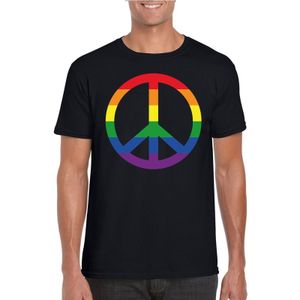 Gay pride regenboog peace teken shirt zwart heren  - LGBT/ Homo shirts