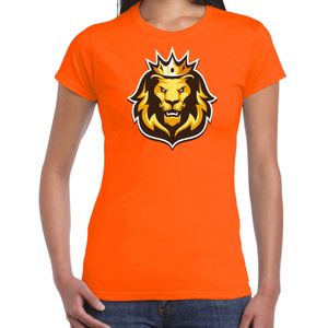 Leeuwenkop met kroon Koningsdag t-shirt - oranje - dames -  EK/ WK/ oranje fan shirt / kleding / outfit