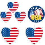 6-delige hou van USA/Amerika versiering set hartjes van 14 cm en 28 cm en grote USA thema hanger - vlaggen decoraties