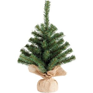 Everlands Mini kerstboom - groen - in jute zak - 45 cm