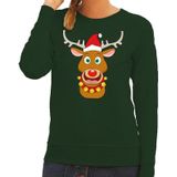 Foute kersttrui / sweater met Rudolf het rendier met rode kerstmuts groen voor dames - Kersttruien