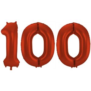 Folat Folie ballonnen - 100 jaar cijfer - rood - 86 cm - leeftijd feestartikelen
