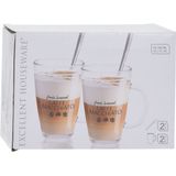 Set van 6x latte Macchiato glazen inclusief lepels 300 ml - Koffie glazen - Cappuccino glazen