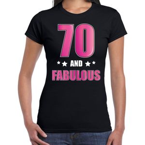 70 and fabulous verjaardag cadeau t-shirt / shirt - zwart met roze en witte letters - voor dames - 70ste verjaardag kado shirt / outfit