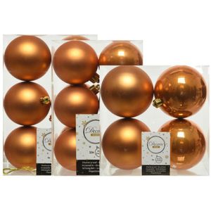 Kerstversiering kunststof kerstballen cognac bruin 6-8-10 cm pakket van 22x stuks - Kerstboomversiering