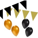 Zwart / goud versiering pakket - slingers en ballonnen
