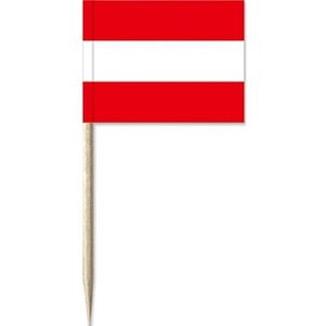 100x Cocktailprikkers Oostenrijk 8 cm vlaggetje landen decoratie - Houten spiesjes met papieren vlaggetje - Wegwerp prikkertjes