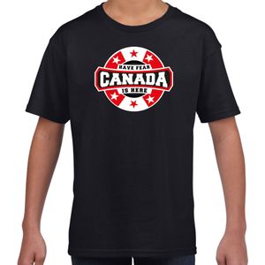 Have fear Canada is here t-shirt met sterren embleem in de kleuren van de Canadese vlag - zwart - kids - Canada supporter / Canadees elftal fan shirt / EK / WK / kleding