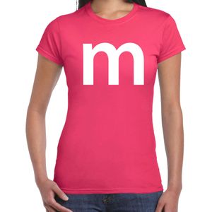Letter M verkleed/ carnaval t-shirt roze voor dames - M en M carnavalskleding / feest shirt kleding / kostuum