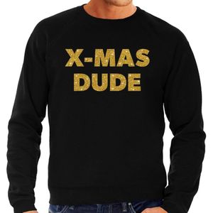 Foute Kersttrui / sweater - x-mas dude - goud / glitter - zwart - heren - kerstkleding / kerst outfit