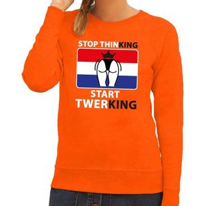 Stop thinking start twerking sweater / trui oranje dames - Koningsdag kleding