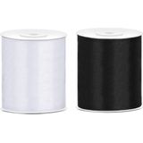 2x rollen satijnlint zwart-wit 10 cm x 25 meter - Hobby cadeaulint