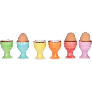 Bellatio Design Eierdopjes Bright Colour - set van 6 - multi kleuren - keramiek - 7x5 cm - voor ontbijt/brunch/Pasen