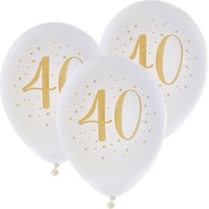 Santex verjaardag leeftijd ballonnen 40 jaar - 24x stuks - wit/goud - 23 cm - Feestartikelen