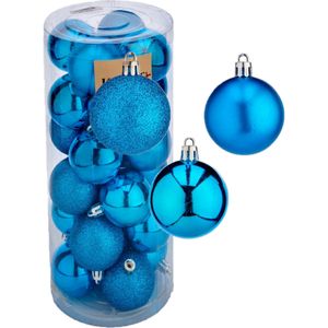 48x stuks kerstballen helder blauw kunststof diameter 5 cm - Kerstboom versiering