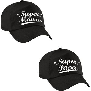 Super papa en Super mama petje zwart - Cadeau baseball caps voor Papa en Mama - Moederdag en Vaderdag cadeautje