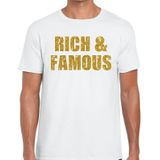 Rich and Famous gouden glitter tekst t-shirt wit heren - heren shirt Rich and Famous