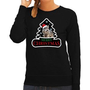 Dieren kersttrui wolf zwart dames - Foute wolven kerstsweater - Kerst outfit dieren liefhebber