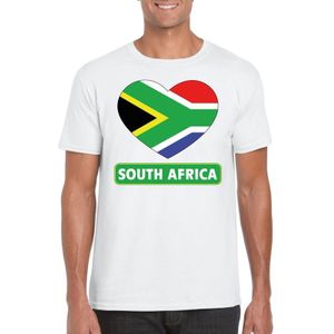 Zuid Afrika t-shirt met Zuid Afrikaanse vlag in hart wit heren