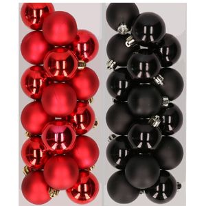 32x stuks kunststof kerstballen mix van rood en zwart 4 cm - Kerstversiering