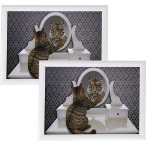 2x stuks schootkussens/laptrays grappige kat/tijger print 43 x 33 cm - Schoottafel - Dienblad voor op schoot