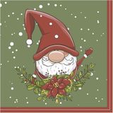 60x Kerst servetten Santa elf print 33 x 33 cm - Kerstdiner - Tafeldecoratie wegwerp servetten