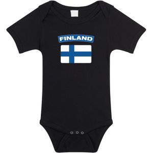 Finland baby rompertje met vlag zwart jongens en meisjes - Kraamcadeau - Babykleding - Finland landen romper