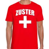 Zuster met kruis verkleed t-shirt rood voor heren - Verpleegster carnaval / feest shirt kleding / kostuum