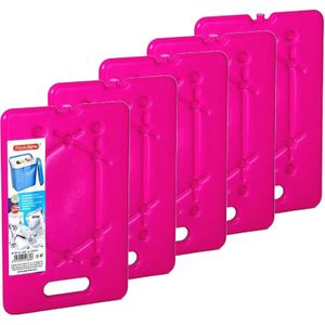 Plasticforte koelelementen 200 gram - 5x - 11 x 16 x 1.5 cm - roze - voor koelbox en koeltas