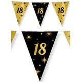 Leeftijd verjaardag feestartikelen pakket vlaggetjes/ballonnen 18 jaar zwart/goud - 18x ballonnen/3x vlaggenlijnen