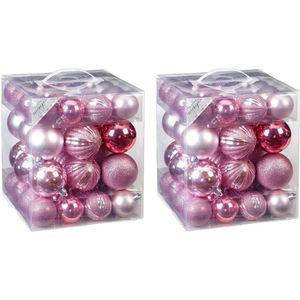 100x Mix roze kunststof kerstballen 6 cm mat/glans - Kerstboomversiering roze