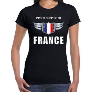 Proud supporter France / Frankrijk t-shirt zwart voor dames - landen supporter shirt / kleding - Songfestival / EK / WK