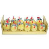 Pluche bruine kippen/hanen knuffel van 25 cm met 12x stuks mini kuikentjes met brilletje 4,5 cm - Paas/pasen decoratie