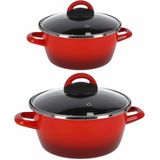 Kookpannen set van 2x stuks rood 3 liter en 8 liter Cuenca - Rvs pannenset