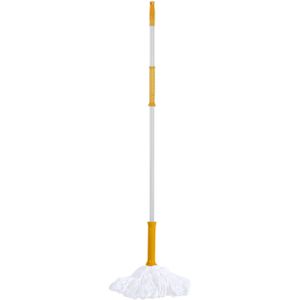 Urban Living Schoonmaak/dweil vloermop met telescoopsteel - uitschuifbaar 85 tot 125 cm - wit/geel