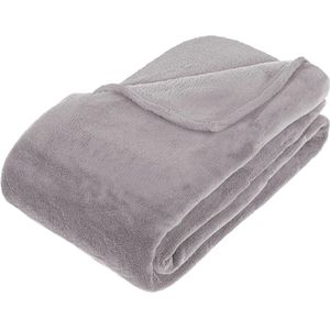 Atmosphera Fleece deken/fleeceplaid - extra groot - grijs - polyester - 230 x 180 cm