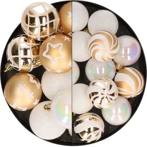 Atmosphera Kerstballen - 27x st - wit en goud - 4 en 5 cm - kunststof - kerstversiering