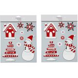 2x stuks velletjes raamstickers sneeuwversiering rood/wit 34,5 cm - Raamversiering/raamdecoratie stickers kerstversiering