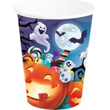 Fiestas Guirca Halloween/horror pompoen feest bekers - 24x - oranje - papier - 240 ml