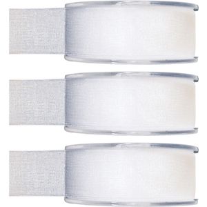 3x Hobby/decoratie witte organza sierlinten 2,5 cm/25 mm x 20 meter - Cadeaulint organzalint/ribbon - Striklint linten wit