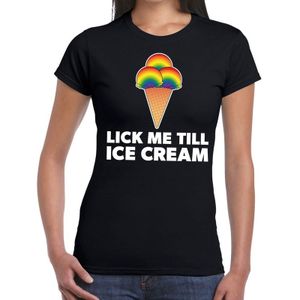 Lick me till ice cream - gay pride t-shirt zwart met regenboog voor dames - lgbt kleding