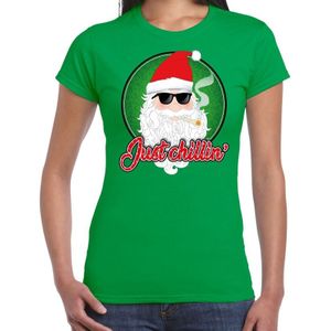 Fout Kerst shirt / t-shirt - Just chillin - coole kerstman - groen voor dames - kerstkleding / kerst outfit