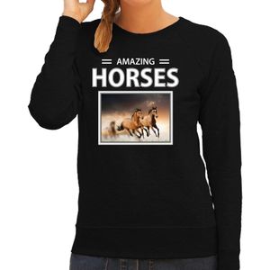 Dieren foto sweater Bruin paard - zwart - dames - amazing horses - cadeau trui Bruine paarden liefhebber
