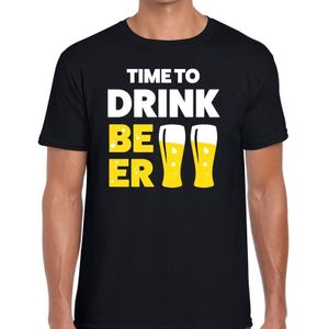 Time to drink Beer tekst t-shirt zwart voor heren - heren feest t-shirts