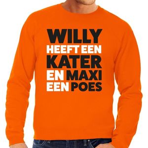 Oranje tekst sweater / trui Willy heeft een kater en Maxi een poes t-shirt oranje heren -  Koningsdag kleding