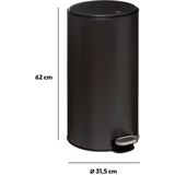 5Five Prullenbak/pedaalemmer Delta - antraciet - metaal - 30 liter - 39 x 33 x 62 cm - keuken