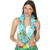 Carnaval verkleedset - Tropical Hawaii party - stro cowboy hoed - en volle bloemenslinger blauw - voor volwassenen