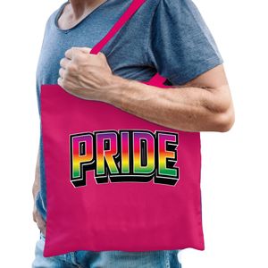 Bellatio Decorations Gay Pride tas voor heren - roze - katoen - 42 x 38 cm - regenboog - LHBTI