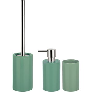 Spirella Badkamer accessoires set - WC-borstel/zeeppompje/beker - porselein - groen - Luxe uitstraling