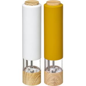 Set van 2x stuks elektrische zout- en pepermolens kunststof oranje/wit 22 cm incl. batterijen - Pepermaler - Kruiden en specerije